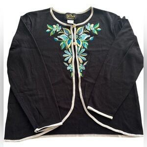 Bob Mackie Wearable Art Cardigan Fuzzy Sweater Large